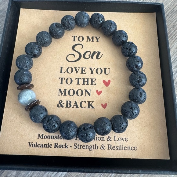 NIB! Volcanic Rock Bracelet with Gray and Brown Beads - Picture 1 of 4